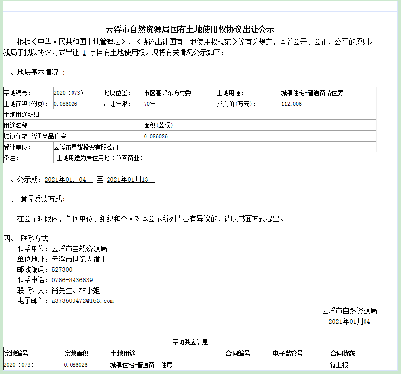 澳洲幸运8(中国)开奖记录查询站
自然资源局国有土地使用权协议出让公示.png